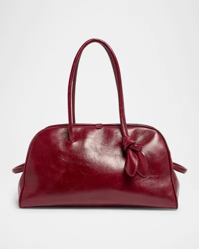 Jacquemus Le Petit Turismo Leather Top Handle Bowling Bag In Burgundy
