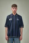 Jacquemus 'le Polo Liga' Blue Shirt With Maxi Rear Print And All-over Striped Motif In Gold