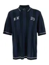 Jacquemus 'le Polo Liga' Blue Shirt With Maxi Rear Print And All-over Striped Motif In Gold