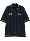 Jacquemus 'le Polo Liga' Blue Shirt With Maxi Rear Print And All-over Striped Motif In Gold