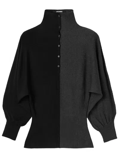 Jacquemus Le Polo Losange In Maglia Bicolore In Black