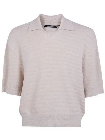 Jacquemus Le Polo Maille Chevron Polo Neck Sweater In Neutral