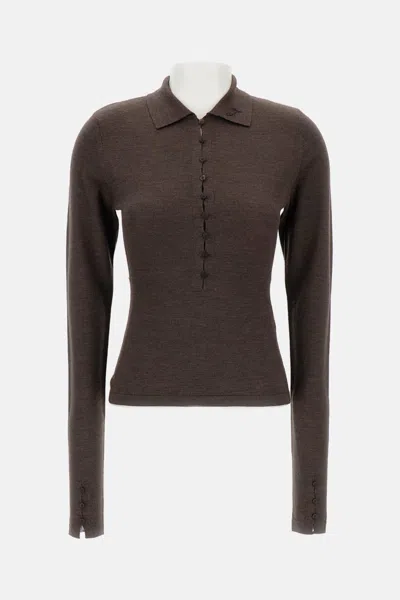 Jacquemus Long-sleeved Merino Wool Polo Shirt Knitwear Brown