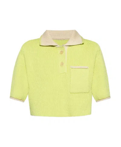 Jacquemus Le Polo Ribbed Knit Top In Yellow