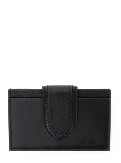 JACQUEMUS JACQUEMUS WOMEN 'LE PORTE-CARTES BAMBINO' BLACK CARD HOLDER WITH MAGNETIC CLOSURE IN LEATHER WOMAN