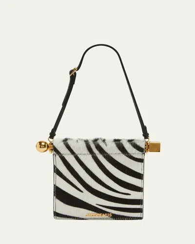 Jacquemus Womens Black And White Zebra Le Rond Carré Zebra-printed Leather Shoulder Bag