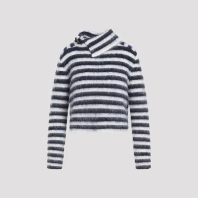 Jacquemus Marina Appliquéd Striped Brushed Knitted Turtleneck Sweater In Navy/multicolour