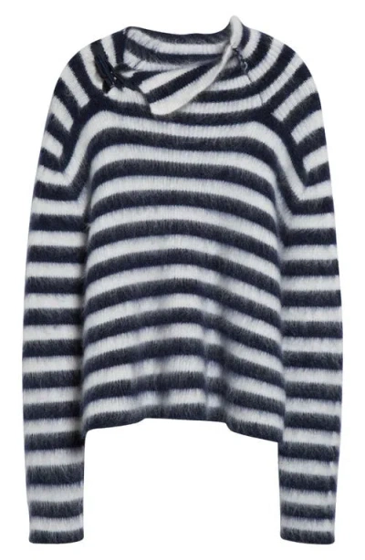Jacquemus Two-tone Striped Mohair Blend Marina Sweater With Frog Closu In Black