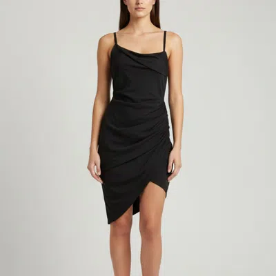 Jacquemus Le Raphia Black Crepe Draped Strappy Mini Dress