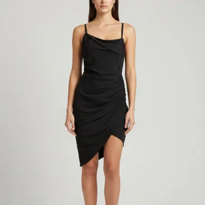Pre-owned Jacquemus Le Raphia Black Crepe Draped Strappy Mini Dress S