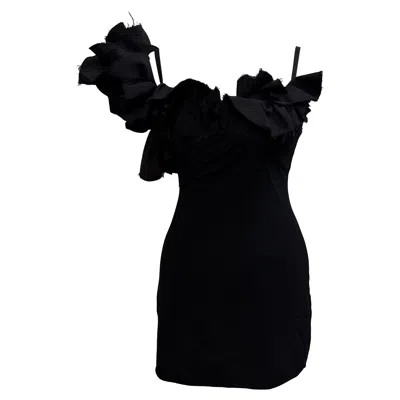 Jacquemus Le Raphia Duna Ruffled Mini Dress In Black Wool