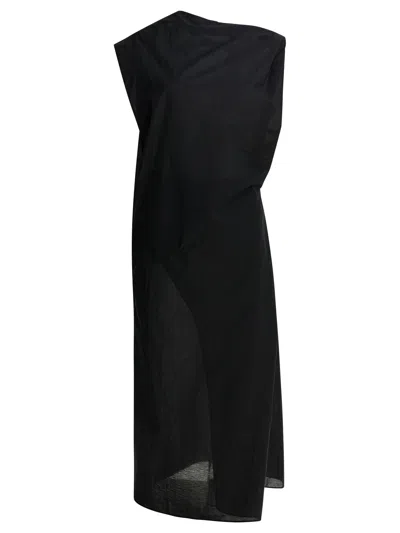 Jacquemus Drap Cotton-blend Poplin Midi Dress In Black