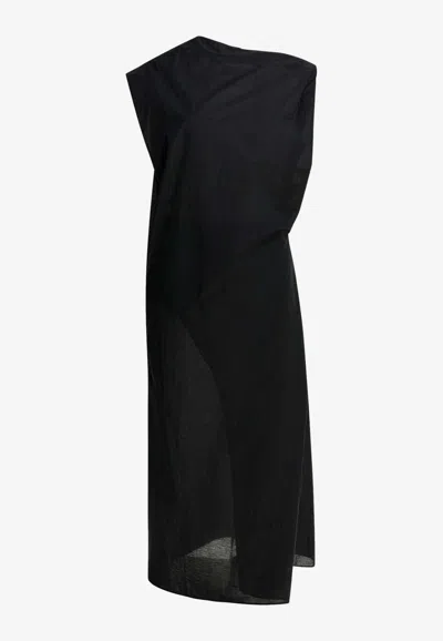Jacquemus La Robe Drap Asymmetrical Midi Dress In Black
