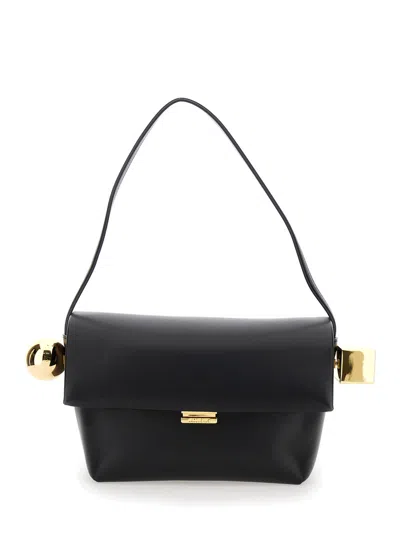 JACQUEMUS JACQUEMUS WOMEN 'LE ROND CARRE' BLACK SHOULDER BAG WITH SHOULDER STRAP IN LEATHER WOMAN