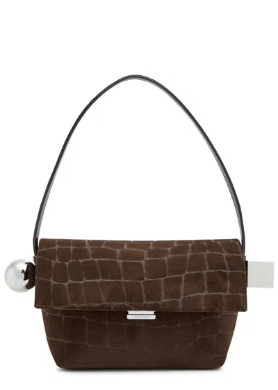Jacquemus Le Rond Carré Crocodile-effect Suede Shoulder Bag In Pattern