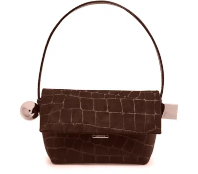 Jacquemus Le Rond Carre Croc Suede Shoulder Bag In Dark Brown
