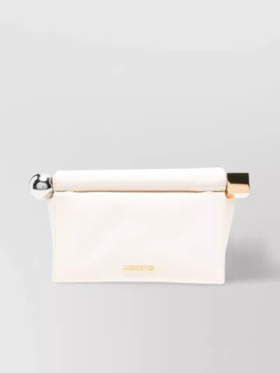 Jacquemus Le Rond Carré Leather Clutch Bag In White