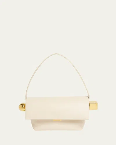 Jacquemus Le Rond Carre Leather Shoulder Bag In Light Ivory