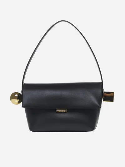 Jacquemus Le Rond Carre Leather Shoulder Bag In Black