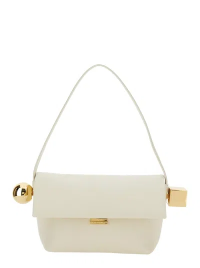 JACQUEMUS 'LE ROND CARRE' WHITE SHOULDER BAG WITH SHOULDER STRAP
