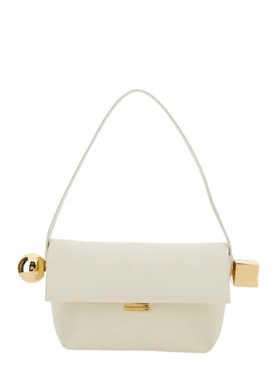 JACQUEMUS JACQUEMUS WOMEN 'LE ROND CARRE' WHITE SHOULDER BAG WITH SHOULDER STRAP IN LEATHER WOMAN