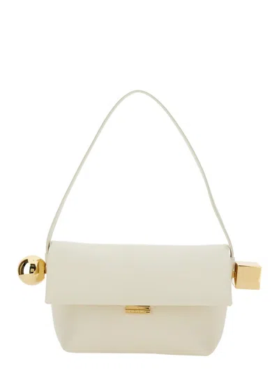 JACQUEMUS 'LE ROND CARRE' WHITE SHOULDER BAG WITH SHOULDER STRAP IN LEATHER WOMAN