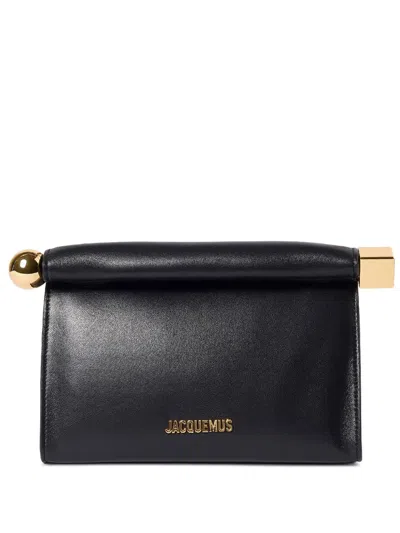 Jacquemus Le Sac Rond Carre Leather Clutch In Black