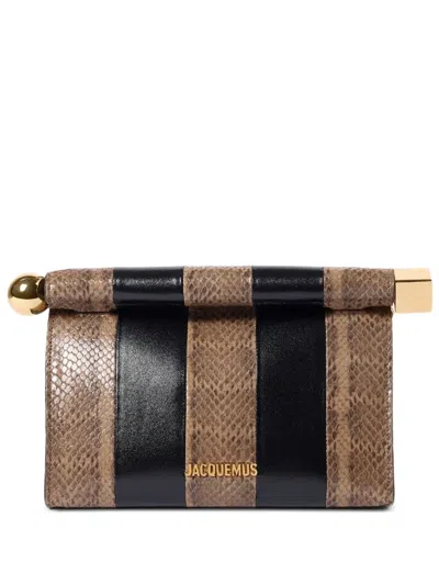 Jacquemus Le Sac Rond Carre Striped Clutch Bag In Brown