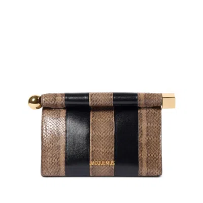 Jacquemus Le Sac Rond Carre Striped Clutch Bag In Brown/black
