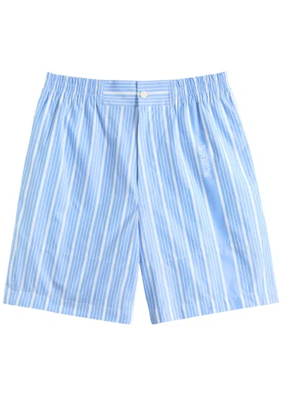 Jacquemus Le Short Aloe Striped Cotton Shorts In Blue