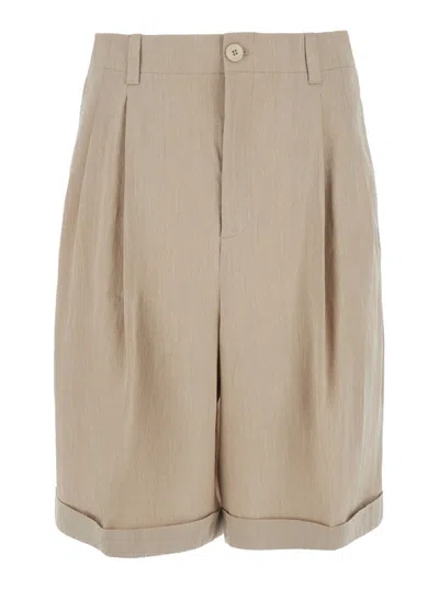 Jacquemus Le Short Pastro Beige Shorts With Turn-up Hem In Linen Blend For Men In Neutral