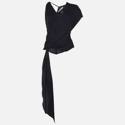 Pre-owned Jacquemus Le Souk Dark Grey Draped Crepe Asymmetric Crop Top L