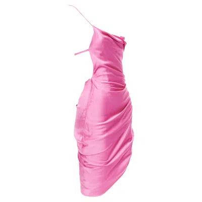 Jacquemus Le Splash Saudade Satin Ruched Asymmetric Strappy Dress In Pink