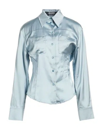 Jacquemus Le Splash Woman Shirt Sky Blue Size 14 Viscose, Elastane