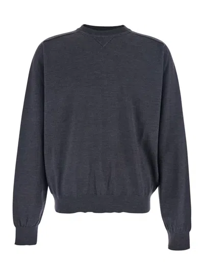 JACQUEMUS GREY CREW NECK SWEATER WITH BACK LOGO IN MERINO WOOL MAN