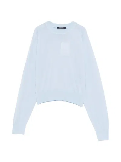 Jacquemus Le Sweater J Logo-embroidered Crew-neck Sweater In Blue