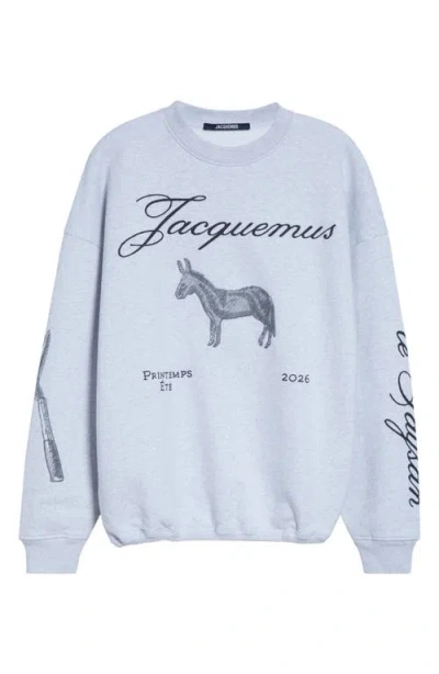 Jacquemus Le Sweatshirt Âne Embroidered Fleece Sweatshirt In Blue