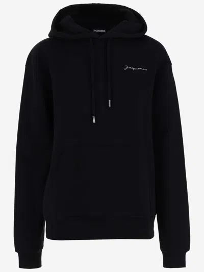 Jacquemus Embroidered Organic Cotton Hoodie In Black For Men