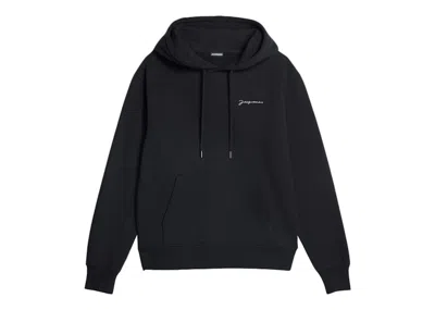 Pre-owned Jacquemus Le Sweatshirt Brode Embroidered Logo Regular Fit Hoodie In Black/white