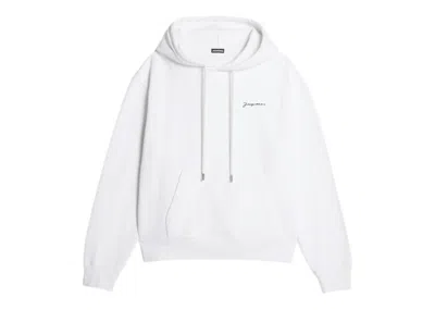 Pre-owned Jacquemus Le Sweatshirt Brode Embroidered Logo Regular Fit Hoodie In White/black