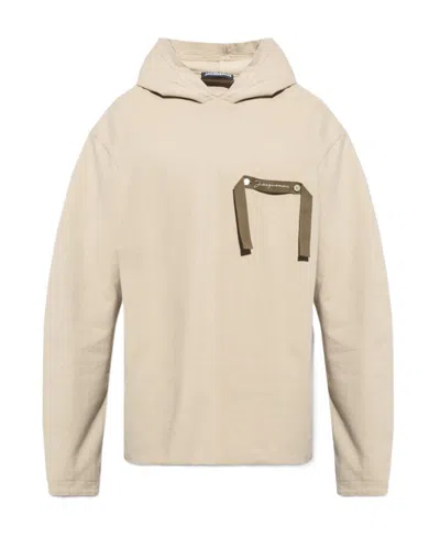 Jacquemus Le Sweatshirt Desenho Logo-ribbon Cotton Hoodie In Nude