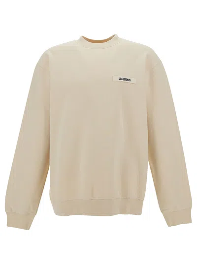 JACQUEMUS JACQUEMUS MEN 'LE SWEATSHIRT GROS-GRAIN' BEIGE SWEATSHIRT WITH LOGO PATCH IN COTTON MAN