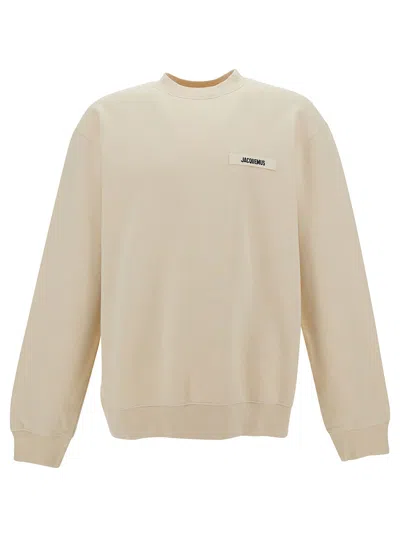 Jacquemus Le Sweatshirt Gros-grain Beige Sweatshirt With Logo Patch In Cotton Man