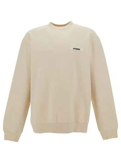 JACQUEMUS LE SWEATSHIRT GROS-GRAIN BEIGE SWEATSHIRT WITH LOGO PATCH IN COTTON MAN