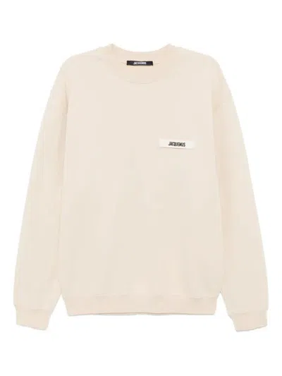 Jacquemus Crew Neck Long Sleeve Sweatshirt With Ribbed Cuffs In White