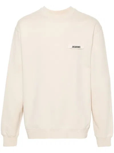 Jacquemus Le Sweatshirt Typo Cotton Top In Beige