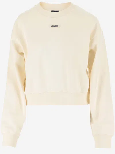 Jacquemus Ribbed Crewneck Top With Dropped Shoulders In Nude & Neutrals