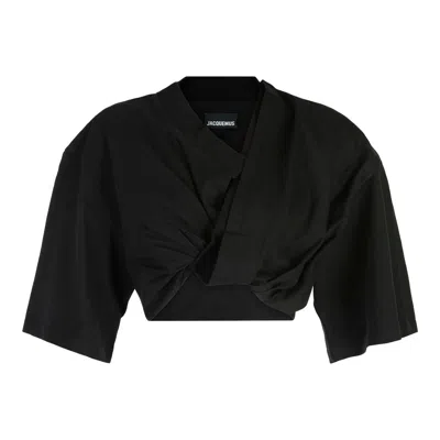 Jacquemus Le T-shirt Bahia Court Cotton Crop Top In Black