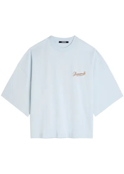 Jacquemus Le T-shirt Corto Logo-embroidered Cotton T-shirt In Blue