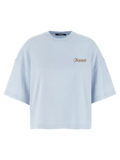 Jacquemus Le T-shirt Corto Logo-embroidered Cotton T-shirt In Blue